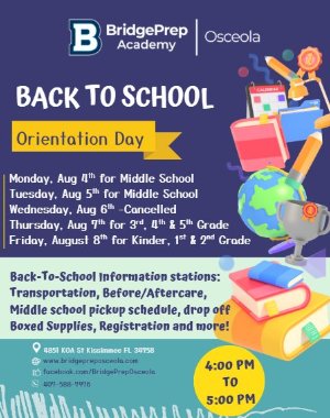 3rd, 4th,& 5th Grade Back to School Orientation Day
